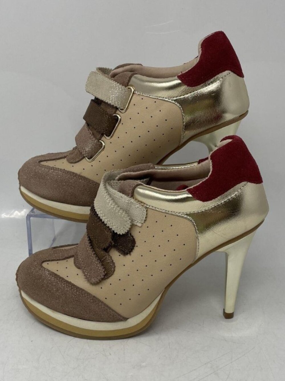 Steve Madden Blaik Sneaker‑Stiletto Hybrid Pumps – Natural Gold Multi – Size 7